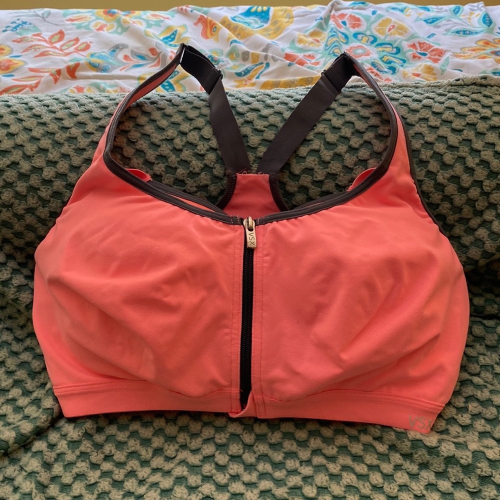 Victoria’s Secret VSX style sport bra  - pink / peach w/ gray details - 36DD